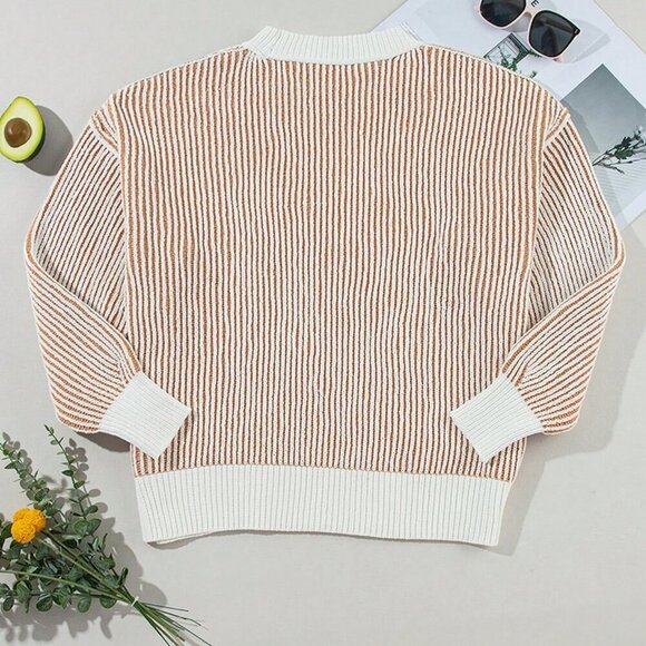 Casual Women's Striped Colorblock Loose Fit Round Neck Pullover Sweater top - Picture 7 of 8
